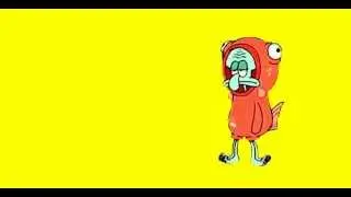 Squidward Wearing a Salmon Suit Yellow Screen