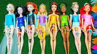 ASMR Most Popular Disney Princess Dolls / lots of colorful rainbow Dresses/unpacking surprise toys