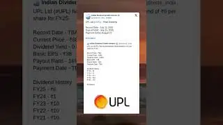 UPL Ltd has fixed Record Date for Final Dividend of FY25. #BreakingNews #StockMarket #2025