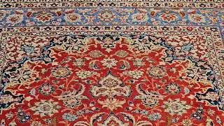 Vintage Room Size Persian Isfahan Rug in Floral Pattern in Red, Blue, @thepersianknot , SKU 2188