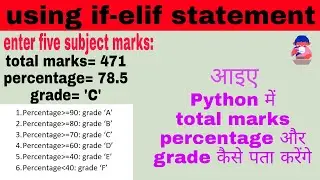 enter five subject marks and find total marks, percentage and grade