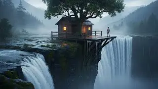 I Built a Secret Cliffside Tree House Above a Waterfall | Alone in the Rainy Forest ASMR Build