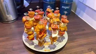 Tandoori chicken & chorizo skewers with spicy wedges in Ninja foodi