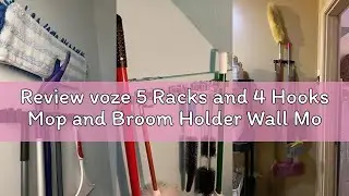 Review voze 5 Racks and 4 Hooks Mop and Broom Holder Wall Mount, Self Adhesive Heavy Duty Broom Hang