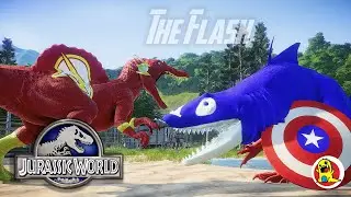 THE FLASH SPINOSAURUS KILL ALL DINOSAUR SUPER HEROES - (DINOSAUR VERSUS BATTLE T-REX)