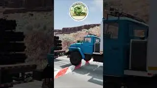 BeamNG Truck Eps. 116 Grey Semi Truck Towing Blue Camper Truck with Pipe Cargo Passing Speed Bump