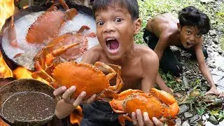 Survival in the rainforest - Catch crab and cooking eating delicious