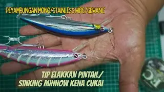 Ikatan Mon Fluorocarbon line ke Steel wire ke Pintail Elak Cukai Tenggiri dan ikan gigi tajam.