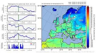 TerrSysMP monitoring run 2019-11-26 - 2m terrestrial air temperature - Europe (132h)