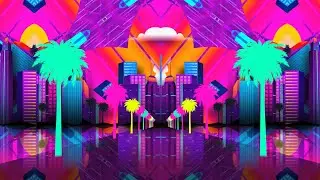 Cyberpunk Neon City With Palm Trees Background VJ Loop Video | No Copyright Motion Loop Video