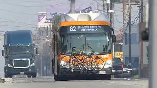 LA Metro Bus: 2014-15 New Flyer XN40 Routes 62 Buses #6074 #5810 at Paramount Blvd-Telegraph Rd