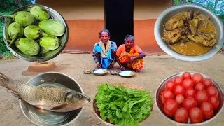 80years old grandma cooking FISH CURRY and eating || rural tribe family lifestyle || Village cooking