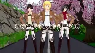 (進撃の巨人)【Caramelldansen - Eren, Armin and Mikasa】MMD
