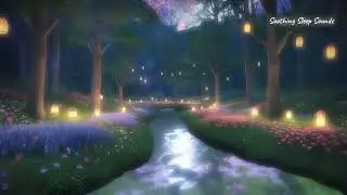 8 hours Summer Night in Enchanted Forest, Soft Stream Trickle and crickets for soothing sleep