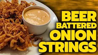 Deep Fried Beer Battered Onion Strings & Dipping Sauce