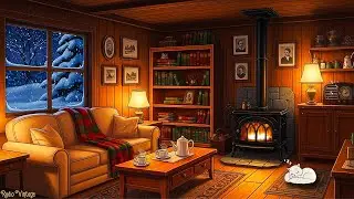 ❄️ warm snowy winter night | cozy 1960s cottage with vintage jazz oldies playing in another room