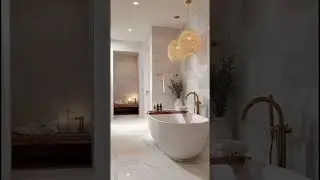 Luxury Spa Bathroom: Marble, Rattan & Gold Design