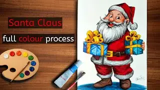 Santa Claus 🎨 full Colour Process  | How to draw and Colour Santa for christmas 🎄 