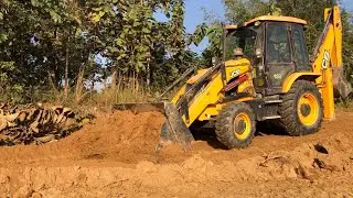 Making New Road In Village Area, JCB Backhoe Leveling Soil