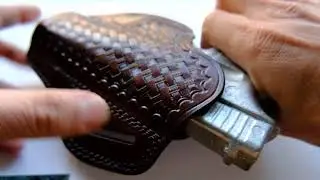 Basket Weave Dark Brown Leather Open Top Belt Holster For Glock 19