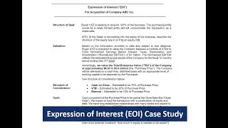 Expressions of Interest in M&A Part 2 - EOI Case Study Example