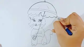 How to draw a cat with umbrella//Art video//Easy to draw//pencil sketch drawing