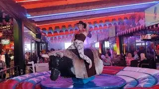 Girls vs. Mechanical Bull: Who Will Win? 😱 Benidorm 2024 Bull Riding Challenge