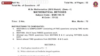 MSC MATHEMATICS 1ST SEM MATHEMATICAL METHODS MAY 2019 | PTU