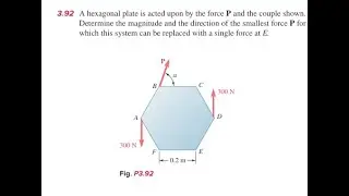 A hexagonal plate is acted upon by the force and the couple shown. Determine the magnitude and the