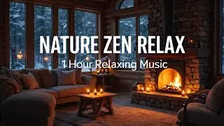 Cozy Fireplace Cabin at Night – 1 Hour Relaxing Music