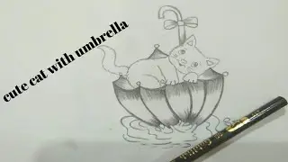 how to draw cute cat with umbrella