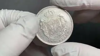 🇵🇹 Portugal  King Pedro V  500 Reis  Silver  1858   UNC-