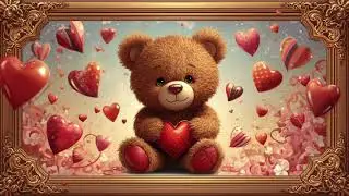 Valentine's Day Teddy Bear / 4K / Screensaver / Wallpaper / Frame Art / TV Art / Hearts