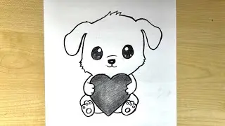 Cute Puppy Holding Heart 🐶❤️ | Easy Pencil Drawing | Love Sketch #drawing #puppy #pencil 
