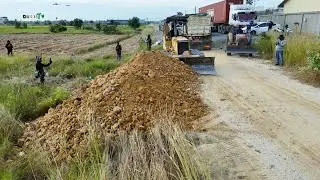 Mix!! Great Teamwork in Action! Skillful Bulldozer & Dump Trucks Leveling Flooded Land Smoothly