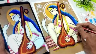 Saraswati Devi Drawing,  Madhubani Art,  Outline Tutorial 😍