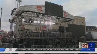 ESPN crews begin set up for College GameDay with the Memphis Tigers