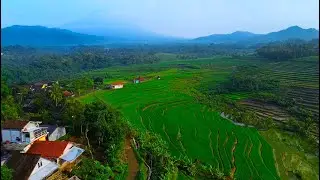 BAK LUKISAN NYATA, DESA DENGAN PEMANDANGAN SAWAH DAN GUNUNG