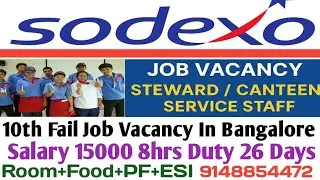 Room Free,Urgent Requirement,10th Fail Job Vacancy,Sodexo Canteen Bangalore
