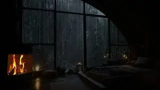 Deep Sleep in Heavy Rain & Cozy Fireplace 🔥🌧️ Relaxing Sounds for Stress Relief