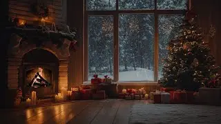 Wind Sounds Outside Snowy Weather And Fire Burning In Winter Log House - Create Cozy Atmosphere