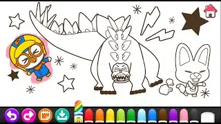 24 Mewarnai Pororo Dan  Dinosaurus | Pororo Dinosaur Coloring Painting Drawing Art
