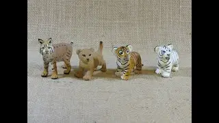 Safari Ltd. Comparison of Big Cats Cubs figurines, bobcat, lion cub, Bengal tiger cubs