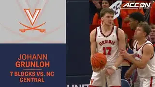 Virginia's Johann Grunloh Blocks 7 Shots vs. NC Central