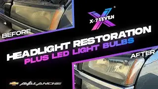 Chevy Avalanche 2003 -- HeadLight Restoration plus LED light bulbs -- Big Difference 👏