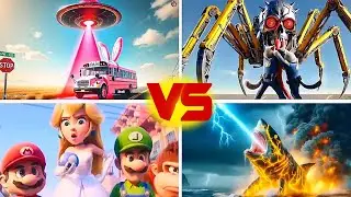 School Bus 🆚 Mutated Skeleton 🆚Super Mario 🆚Minions Shark 🆚Coffin Dance