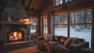 Fireplace & Winter Wind Sounds ❄️🔥 1 Hour | Cozy Snowstorm Ambience