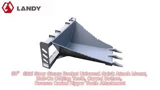 50&rdquo; Skid Steer Stump Bucket Universal Quick Attach Mount, Bolt On Cutting Teeth, Curved Bottom,