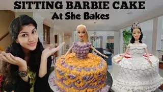 കേക്കിൽ ബാർബിയെ പിടിച്ചിരുത്തി | Sitting Barbie Cake Design | Frosting By At She Bakes | Tutorial