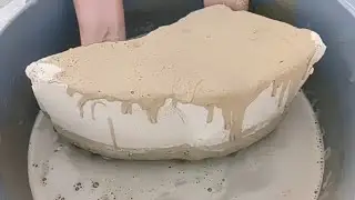 ASMR: pure multani mitti yellow clay big chunks water crumbling dipping lovely paste.